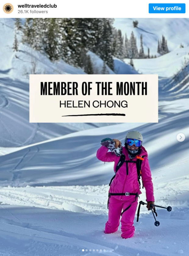 Instagram carousel from Well Traveled featuring its member of the month