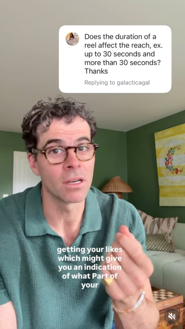 Instagram Reel from Adam Mosseri, Head of Instagram, explaining the ideal length of Reels