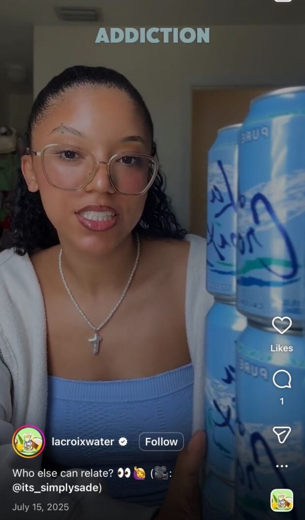 LaCroix sharing an Instagram Reel from an influencer