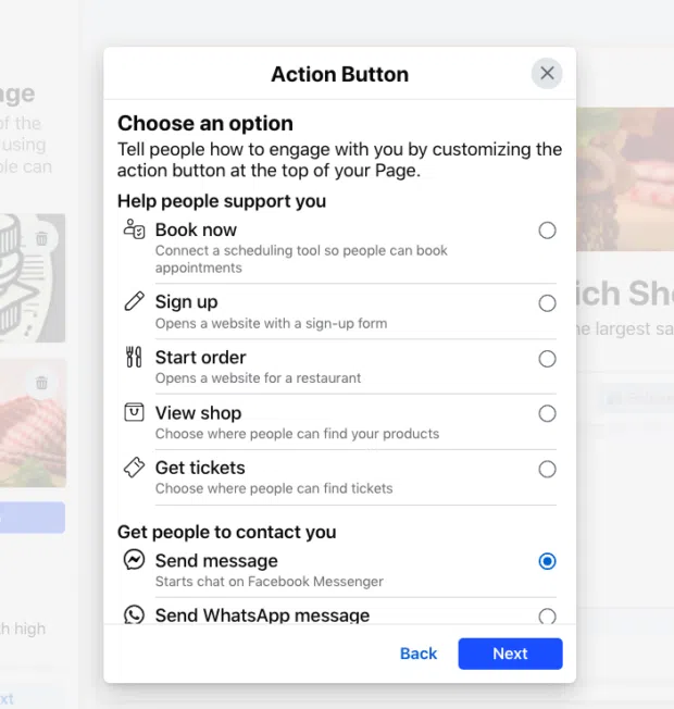 A screenshot of the "Settings & privacy" section of Facebook, specifically showing "Page setup" for "Olaf's Large Sandwich Shop," with options like "Page access" and "Page Status."