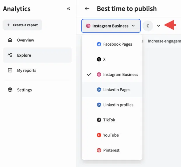 Best time to publish dropdown menu for selecting a LinkedIn account.