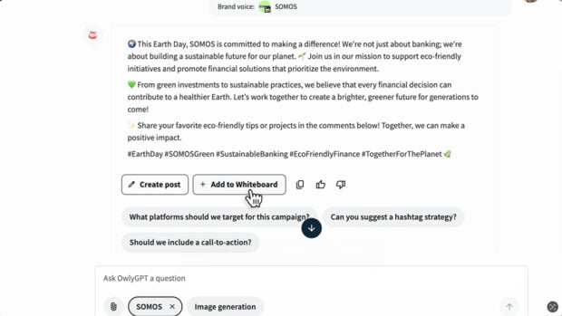 OwlyGPT generating content ideas in Whiteboard