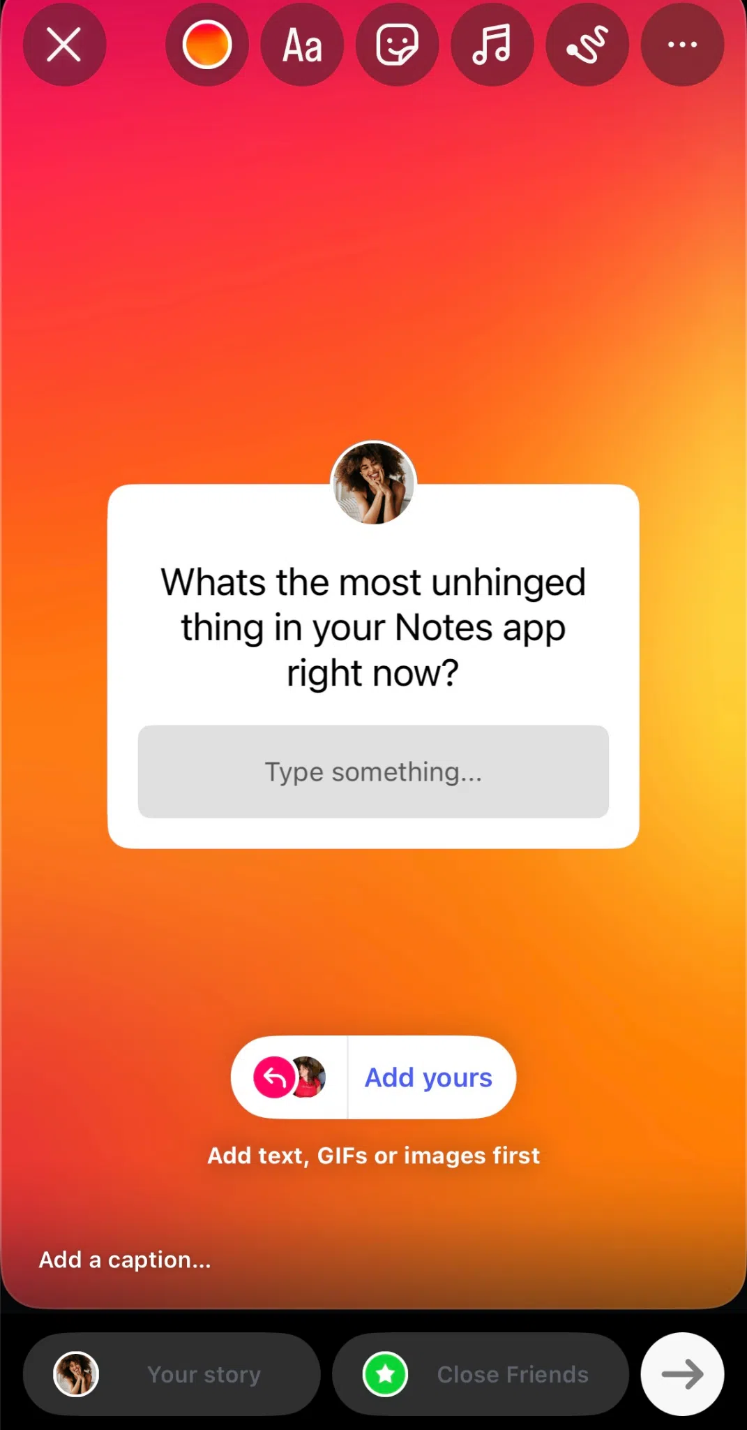 “Instagram Story featuring a question sticker for audience responses.”