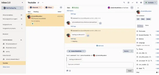 Screenshot of Hootsuite Inbox showing YouTube comments alongside other social messages