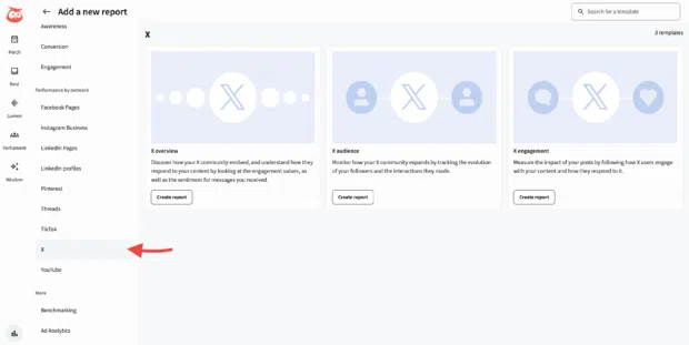 Reports library in Perch with arrow point to X