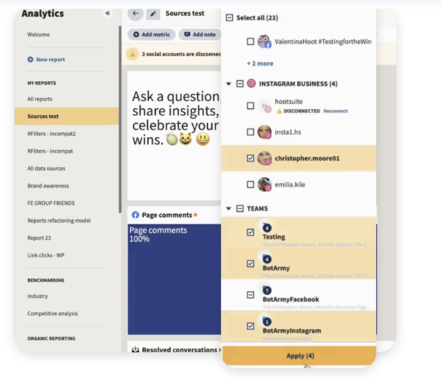 Screenshot of Analytics dashboard showing new metrics and filters