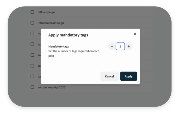 Screenshot of mandatory tag rules in Hootsuite Create