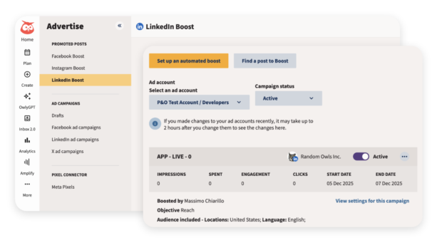 Screenshot of Create and Social Advertising updates