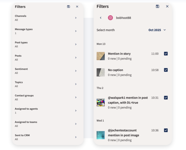 Screenshot of Inbox filters and custom inbox message counts