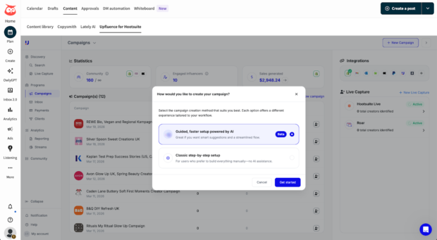 Screenshot of influencer content publishing workflow inside Hootsuite