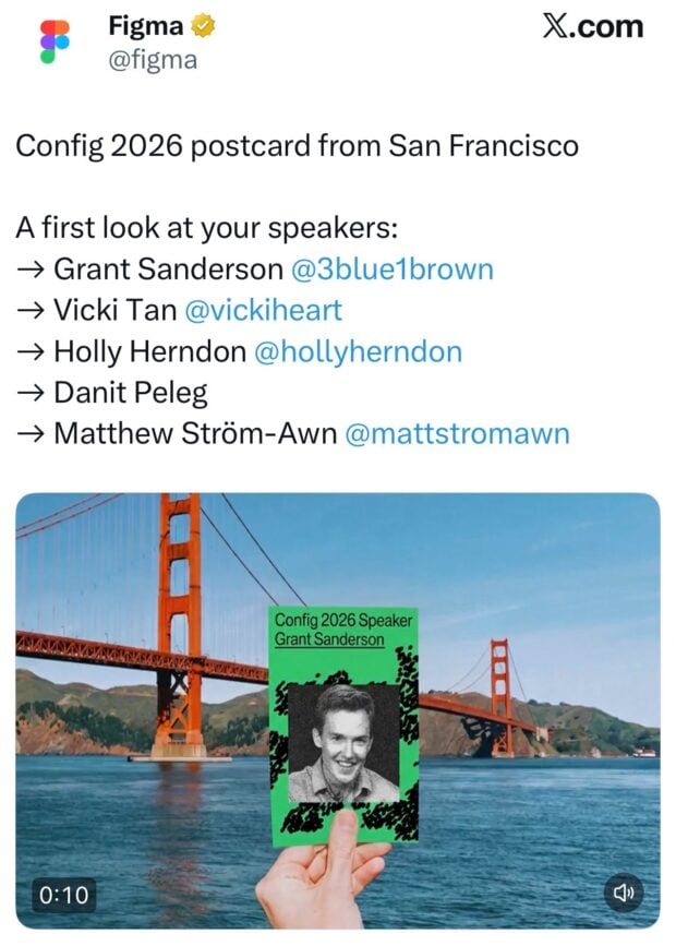 A Tweet from Figma promoting its Config 2026 event