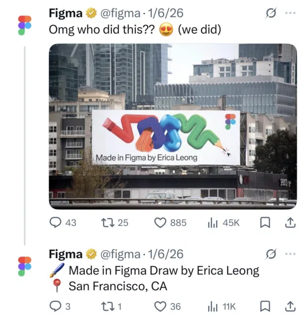 "Made in Figma" campaign billboard in San Francisco, featuring artwork from its community