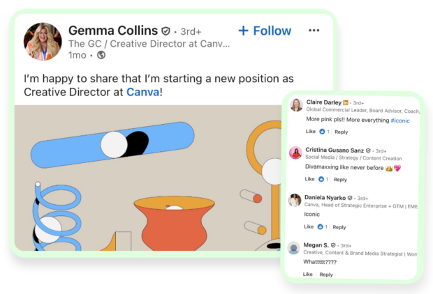 LinkedIn page of reality star Gemma Collins, as part of a larger social campaign from Canva