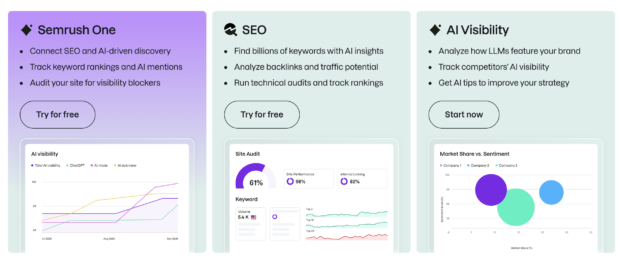 Semrush product shot - track and analyze competitor accounts and manage your public brand awareness and brand reputation