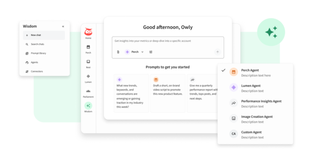 Wisdom AI agent interface showing the Social OS navigation sidebar