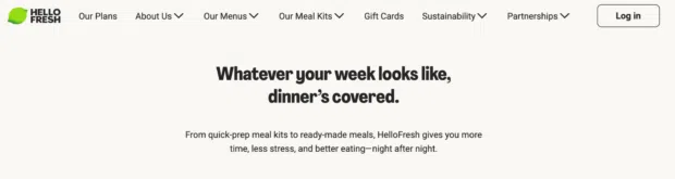Screenshot of Hello Fresh's landing page copy
