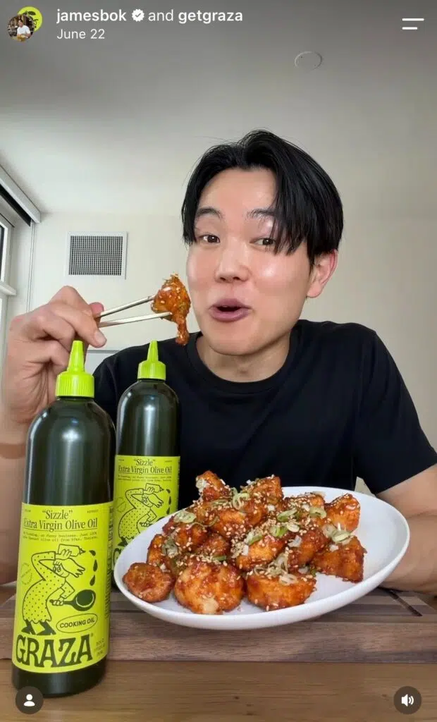 A creator collabing with Graza on a recipe video for Instagram