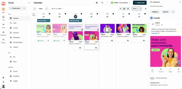 Screenshot of Perch content calendar