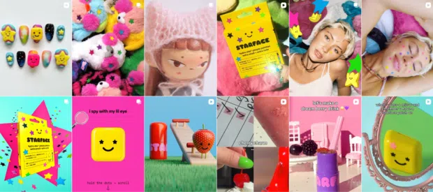 A colorful Instagram feed from Starface, featuring bright branded images