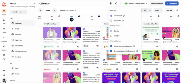 Hootsuite Planner gear icon condensed view