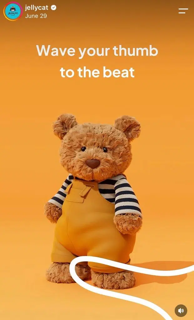 Reel from Jellycat asking viewers to wave their thumb to the beat