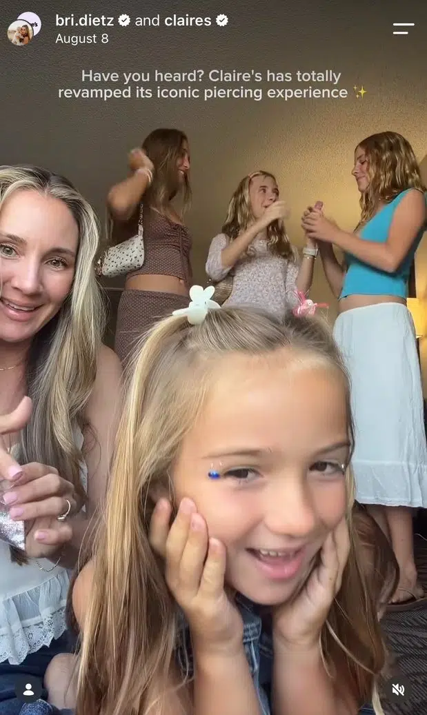 Claire’s Reel showing a family getting their ears pierced