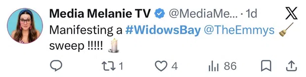Tweet showing a viewer reacting to an award show in real time