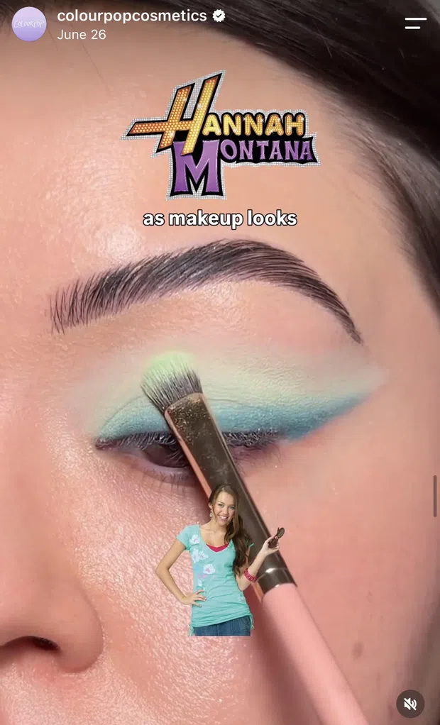 ColourPop Instagram Reel featuring a Hannah Montana-inspired makeup looks