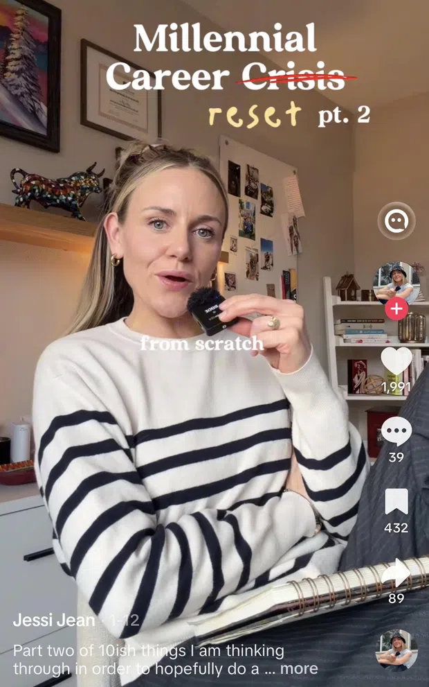 TikTok creator discussing Millennial career changes