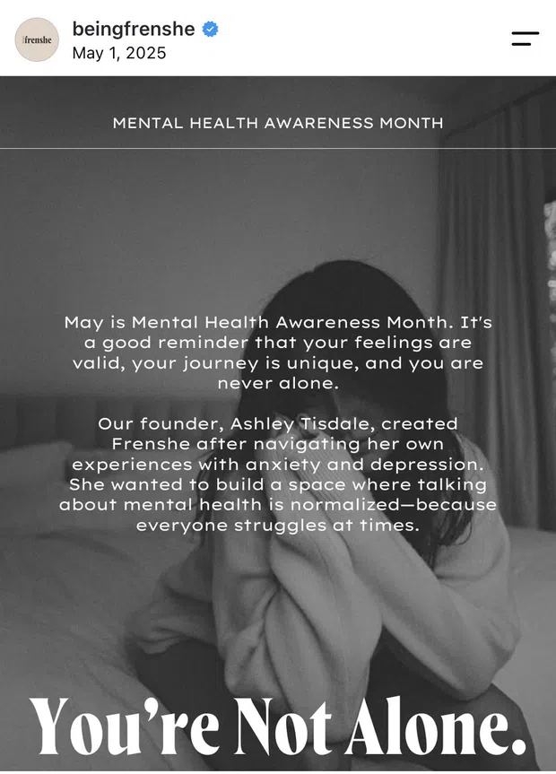 Frenshe social media post sharing a personal Mental Health Awareness Month message