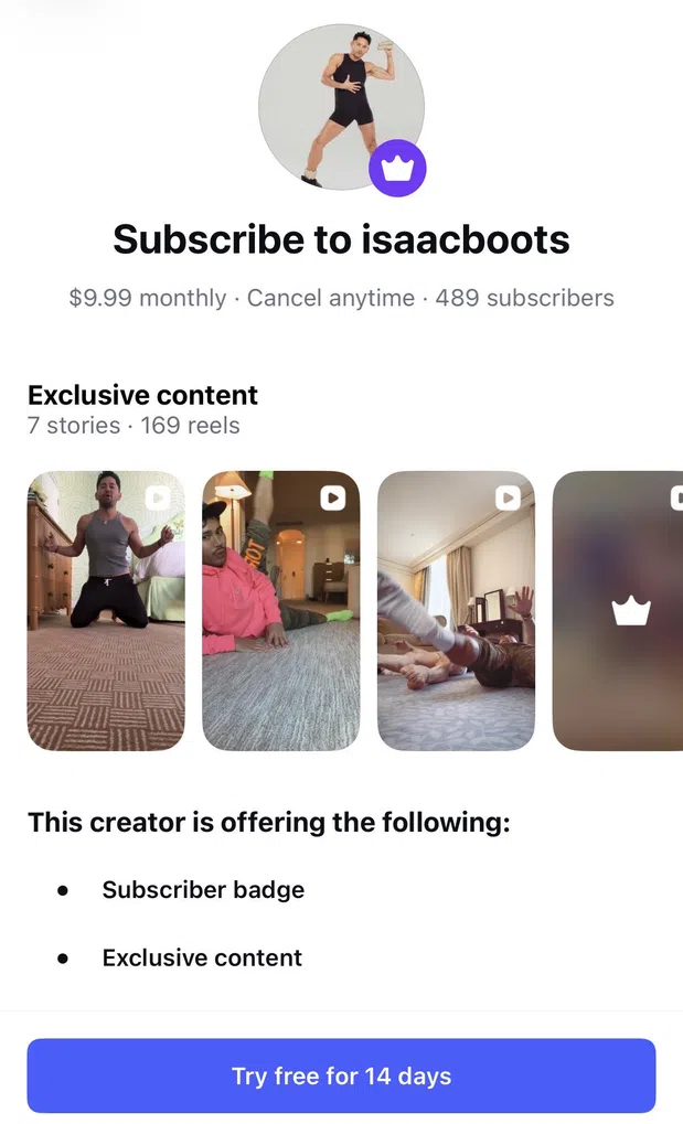 Subscription sign-up page for influencer Isaacboots