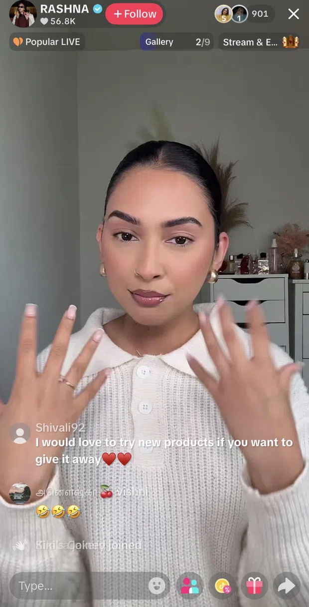 A TikTok livestream with Gifting options on the screen