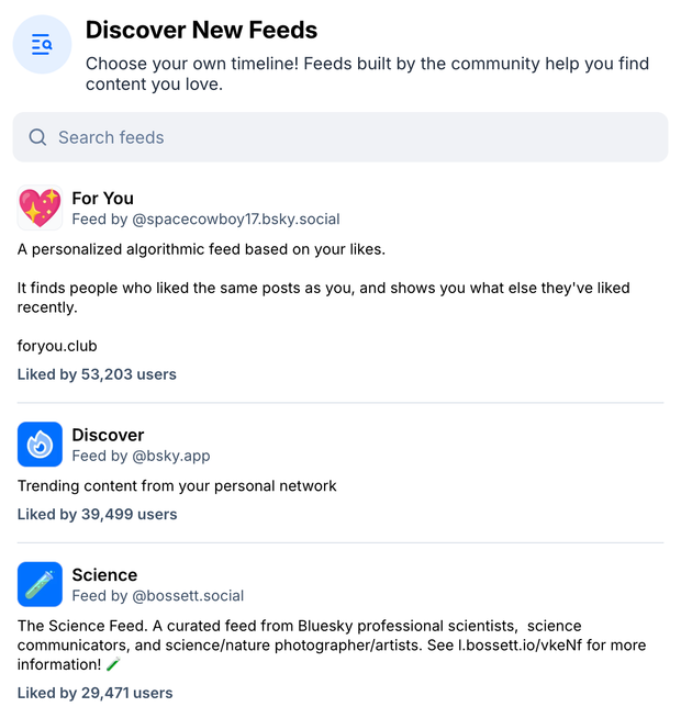 Custom feeds in Bluesky