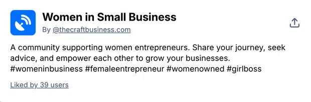 The description for the Women in Small Business feed on Bluesky