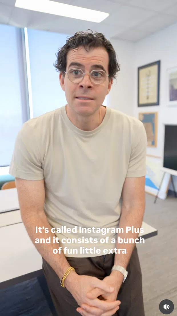 Instagram Reel from Adam Mosseri talking about Instagram Plus