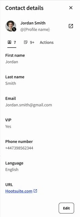 The redesigned Contact panel separates profile details into a dedicated section.