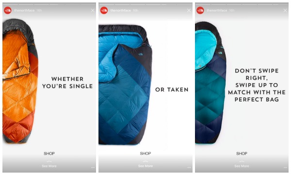 Estrategia de The North Face en el diseño y producción de Instagram Stories.
